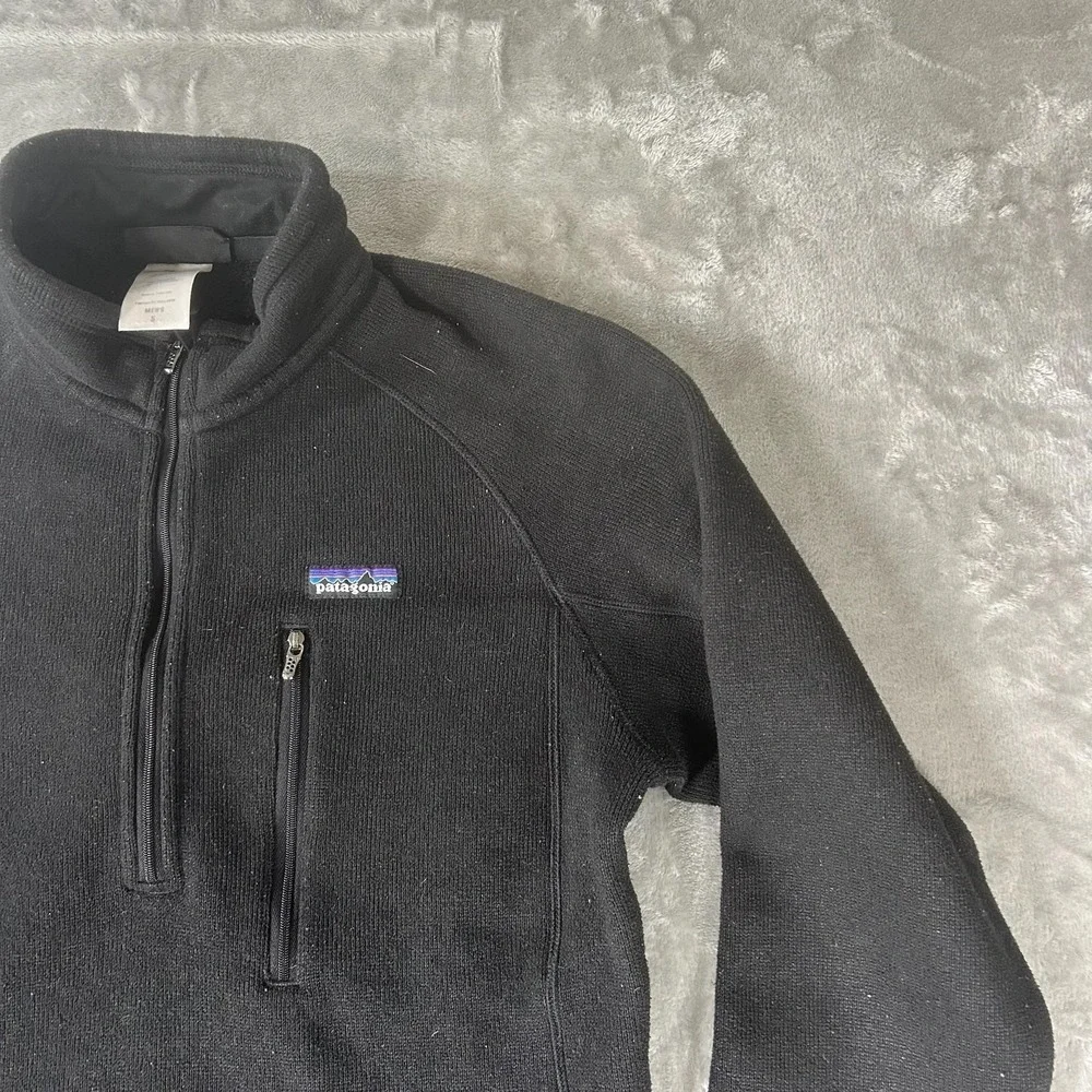 Patagonia Sweater Mens Small Black Better Sweater 1/4 Zip Fleece Logo Pullover